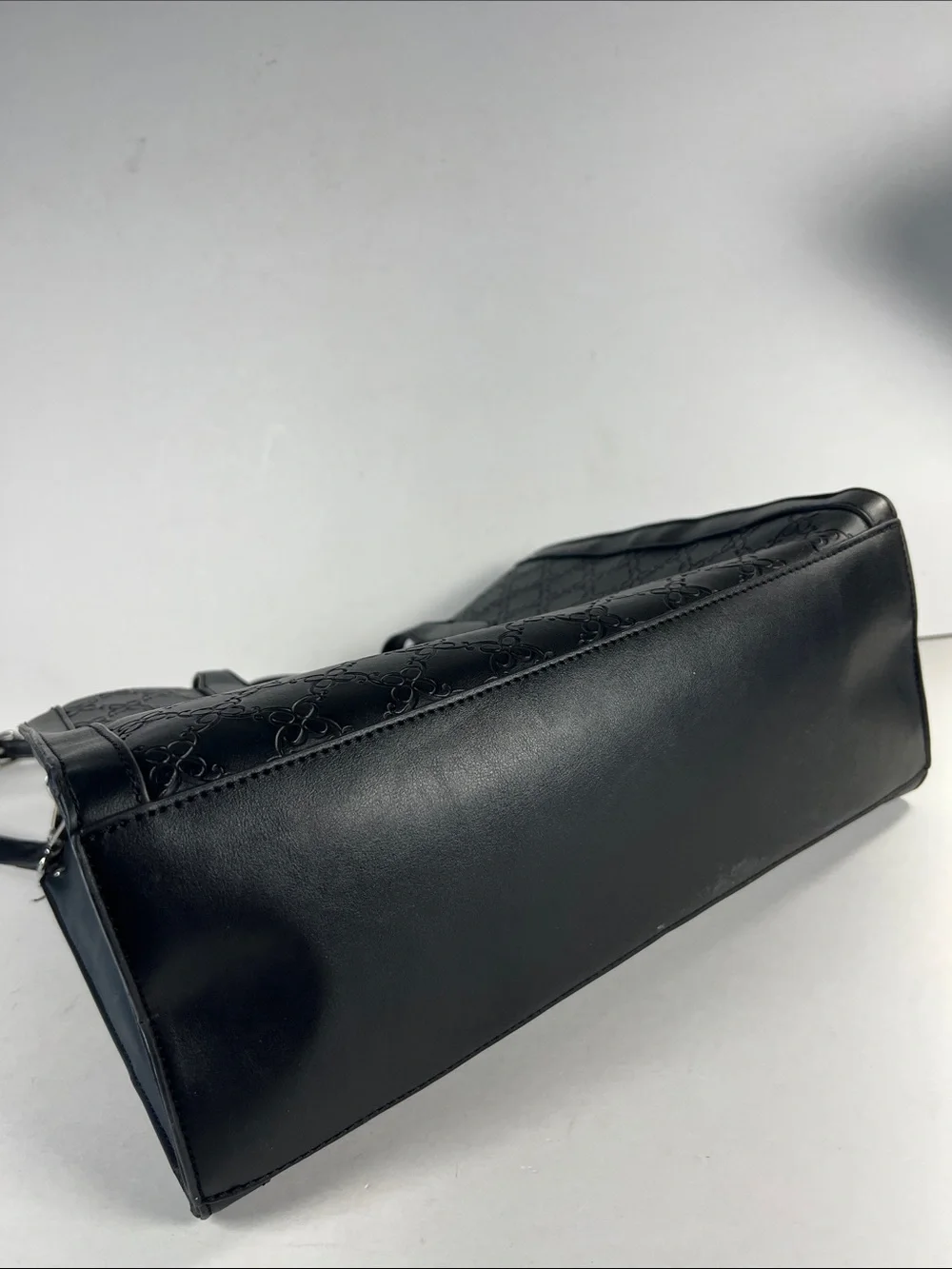 Nine West Black Embossed Satchel with Detachable Strap